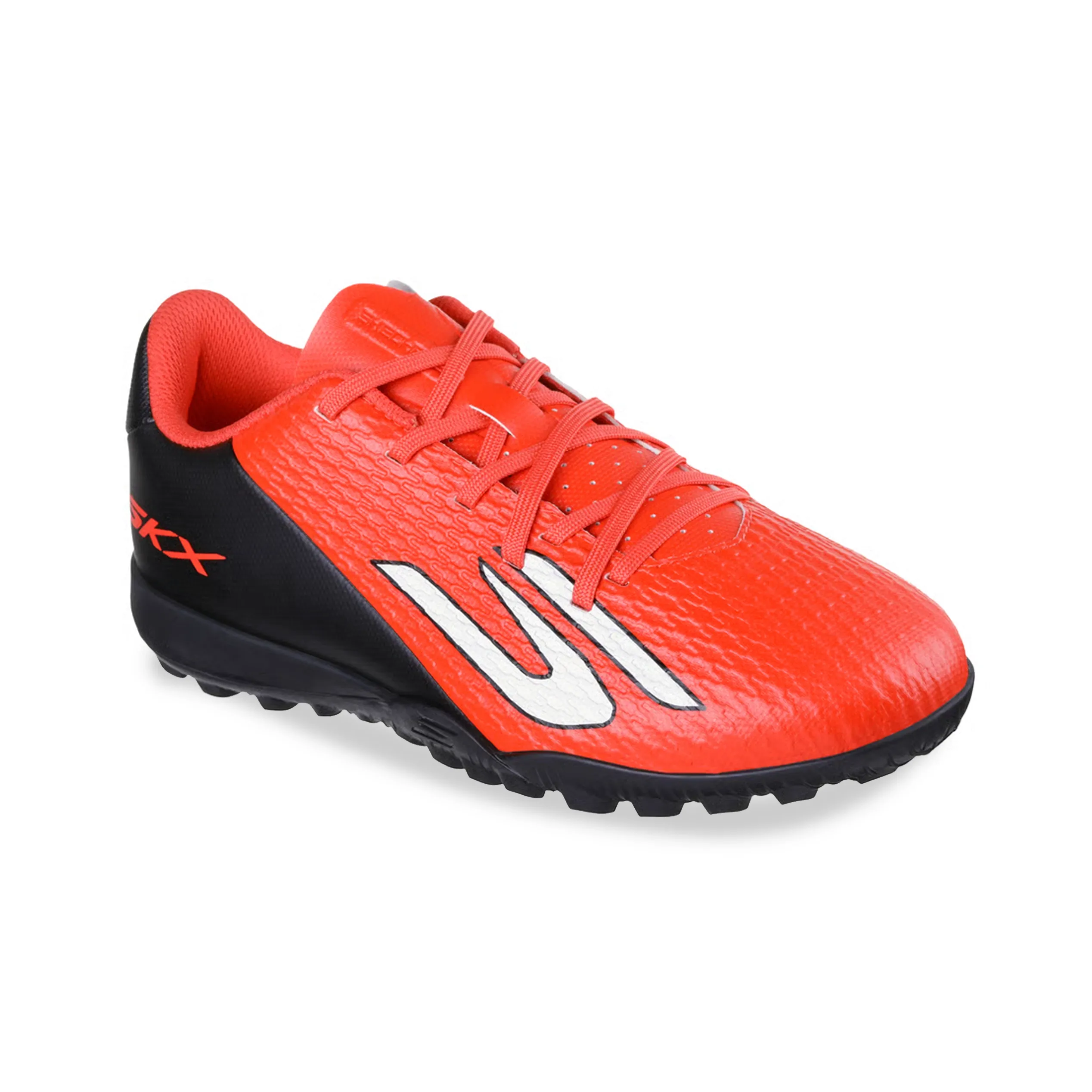 Chuteira juvenil Skechers vermelho e preto em destaque para benefícios